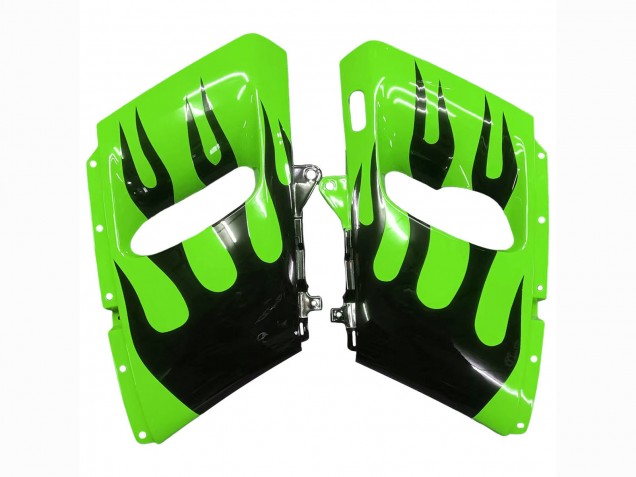 Billige Kawasaki ZZR400 Motorrad Verkleidung 1993-2007 - Grun Glanzendes Schwarz Flamme