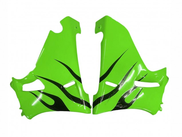 Billige Kawasaki ZZR600 Motorrad Verkleidung 1998-2003 - Grun Glanzendes Schwarz Flamme