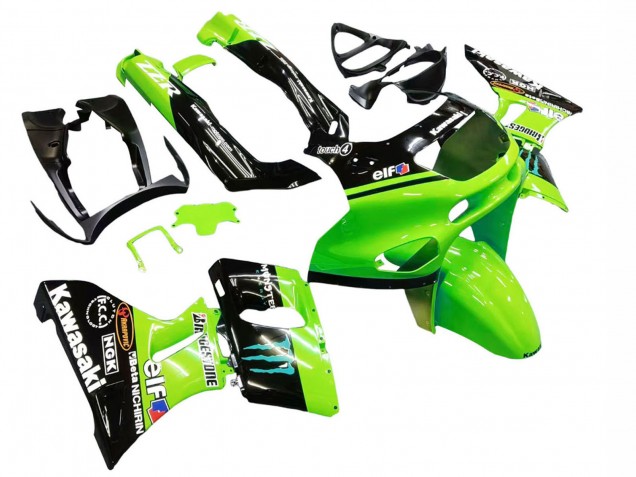 Billige Kawasaki ZZR600 Motorrad Verkleidung 1998-2003 - Grun Glanzendes Schwarz Blau Monster Elf Touch4 Bridgestone