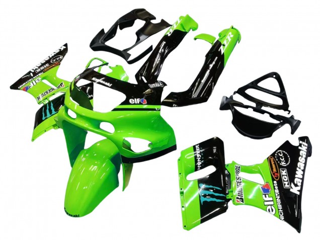 Billige Kawasaki ZZR600 Motorrad Verkleidung 1998-2003 - Grun Glanzendes Schwarz Blau Monster Elf Touch4 Bridgestone