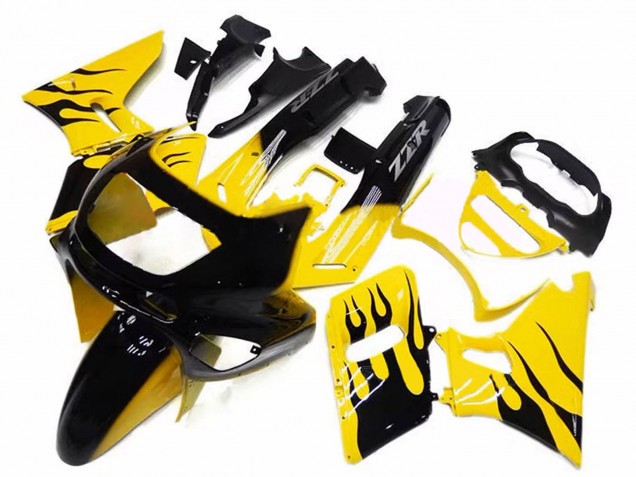 Billige Kawasaki ZZR600 Motorrad Verkleidung 1998-2003 - Gelb Schwarz Flamme