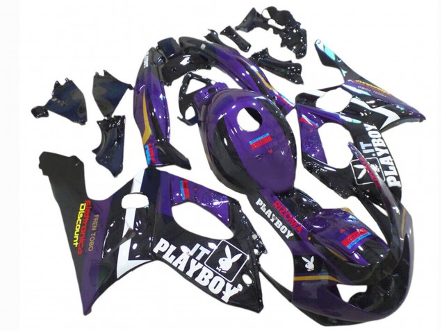 Billige Yamaha YZF600R Thundercat Motorrad Verkleidung 1996-2007 - Dunkel Lila Schwarz Weiss Rizoma Playboy