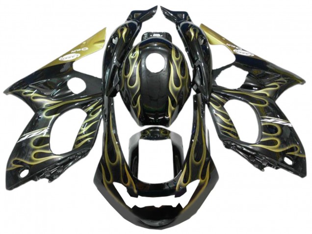 Billige Yamaha YZF600R Thundercat Motorrad Verkleidung 1996-2007 - Schwarz mit Gold Flamme