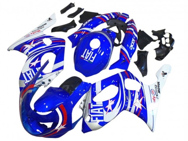 Billige Yamaha YZF600R Thundercat Motorrad Verkleidung 1996-2007 - Blau Weiss Silber Rot Fiat Motul