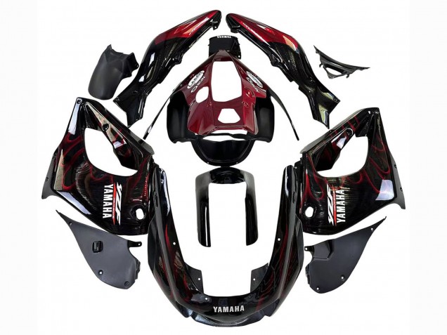 Billige Yamaha YZF 1000R Thunderace Motorrad Verkleidung 1997-2007 - Schwarz mit Dunkel Rot Flamme