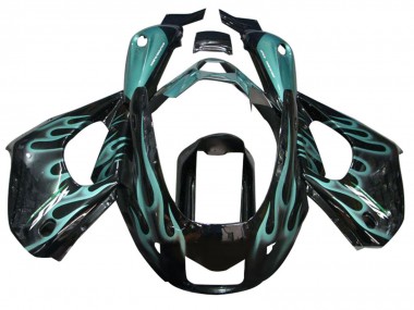 Billige Yamaha YZF 1000R Thunderace Motorrad Verkleidung 1997-2007 - Glanzendes Schwarz mit Blau Flamme