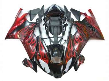 Billige Aprilia RSV1000 Motorrad Verkleidung 2003-2006 - Glanzendes Schwarz Rot Flamme