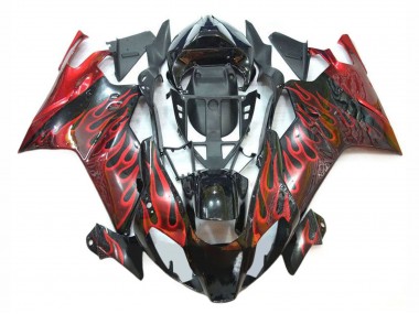 Billige Aprilia RSV1000 Motorrad Verkleidung 2003-2006 - Glanzendes Schwarz Rot Flamme