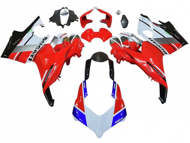 Billige Ducati Panigale V4 V4S Motorrad Verkleidung 2018-2019 - Weiss Silber Rot Glanzendes Schwarz
