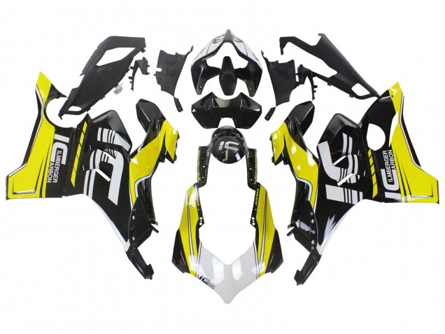 Billige Ducati Panigale V4 V4S Motorrad Verkleidung 2020-2021 - Gelb Weiss Glanzendes Schwarz