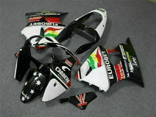Billige Kawasaki ZX6R Motorrad Verkleidung 2000-2002 - Weiss Rot Gelb Grun Glanzendes Schwarz Stern EuroBet