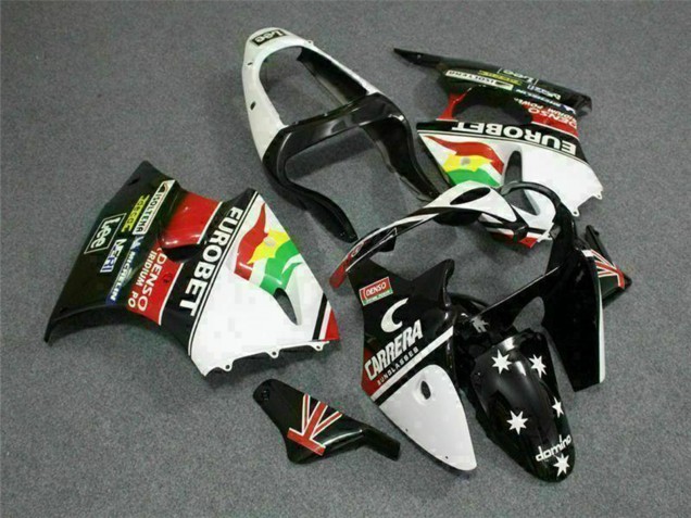 Billige Kawasaki ZX6R Motorrad Verkleidung 2000-2002 - Weiss Rot Gelb Grun Glanzendes Schwarz Stern EuroBet