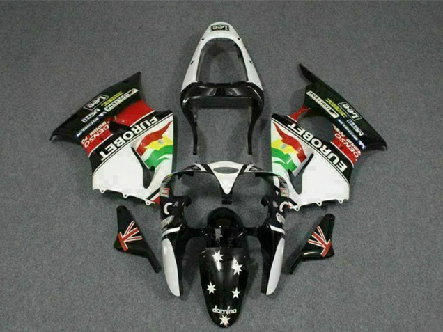 Billige Kawasaki ZX6R Motorrad Verkleidung 2000-2002 - Weiss Rot Gelb Grun Glanzendes Schwarz Stern EuroBet