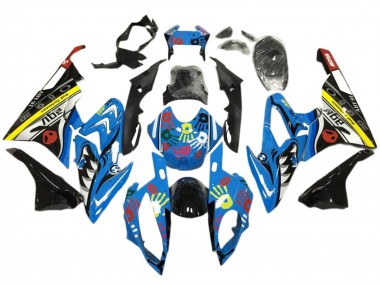 Billige BMW S1000RR Motorrad Verkleidung 2017-2018 - Blau Gelb Schwarz Hai