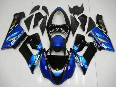 Billige Kawasaki ZX6R Motorrad Verkleidung 2005-2006 - Blau Glanzendes Schwarz Elf