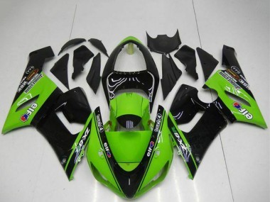 Billige Kawasaki ZX6R Motorrad Verkleidung 2005-2006 - Grun Glanzendes Schwarz Elf