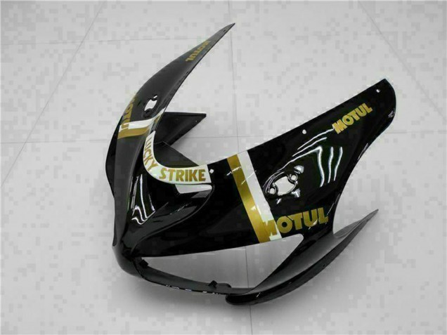 Billige Kawasaki ZX6R Motorrad Verkleidung 2005-2006 - Glanzendes Schwarz Weiss Gold Lucky Strike