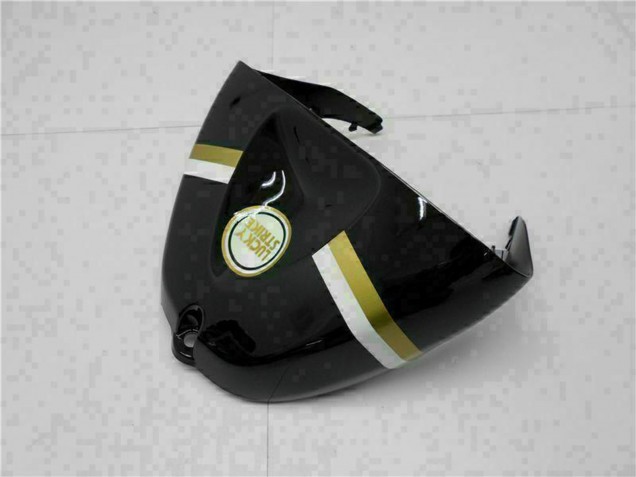 Billige Kawasaki ZX6R Motorrad Verkleidung 2005-2006 - Glanzendes Schwarz Weiss Gold Lucky Strike