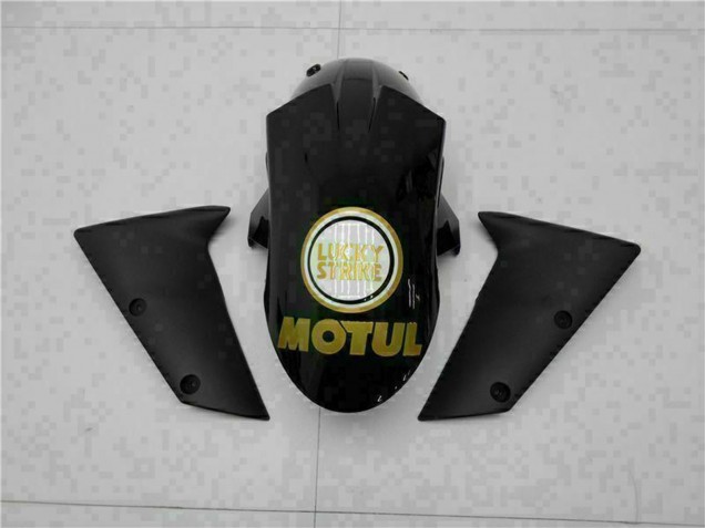 Billige Kawasaki ZX6R Motorrad Verkleidung 2005-2006 - Glanzendes Schwarz Weiss Gold Lucky Strike