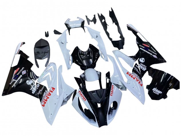 Billige BMW S1000RR Motorrad Verkleidung 2015-2016 - Weiss Glanzendes Schwarz Fiamm