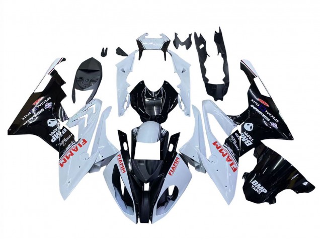 Billige BMW S1000RR Motorrad Verkleidung 2015-2016 - Weiss Glanzendes Schwarz Fiamm