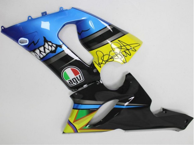 Billige Kawasaki ZX6R Motorrad Verkleidung 2005-2006 - Blau Gelb Schwarz Hai