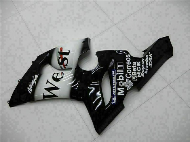 Billige Kawasaki ZX6R Motorrad Verkleidung 2005-2006 - Glanzendes Schwarz Weiss West