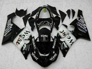 Billige Kawasaki ZX6R Motorrad Verkleidung 2005-2006 - Glanzendes Schwarz Weiss West