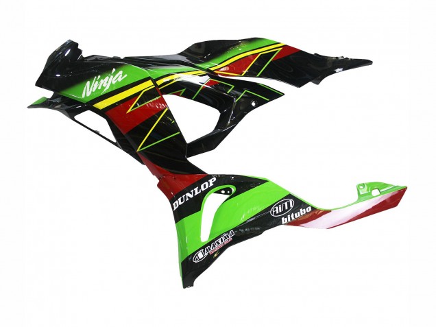 Billige Kawasaki ZX6R Motorrad Verkleidung 2023-2025 - Grun Schwarz Rot Gelb Dunlop