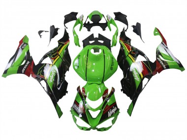Billige Kawasaki ZX6R Motorrad Verkleidung 2023-2025 - Grun Schwarz Rot Gelb Dunlop