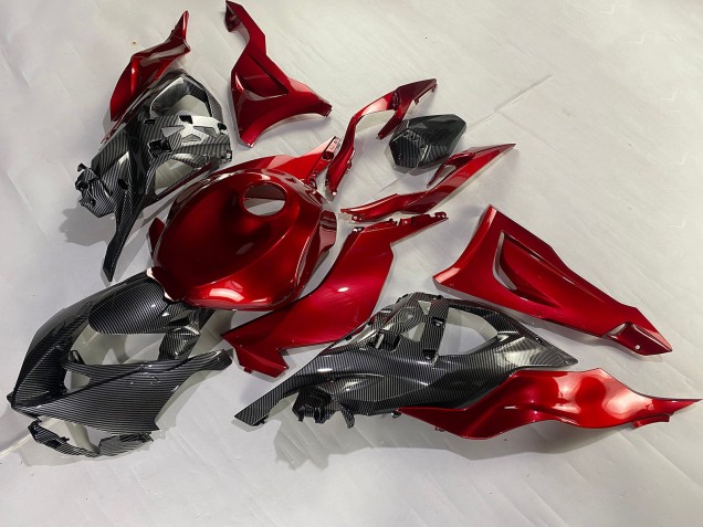 Billige Kawasaki ZX6R Motorrad Verkleidung 2023-2025 - Rot Carbonfaser