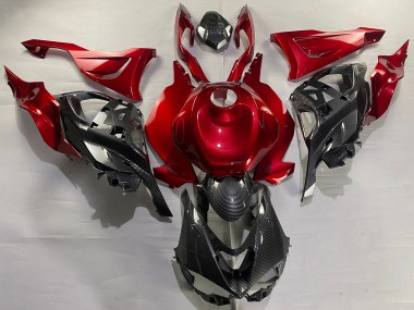 Billige Kawasaki ZX6R Motorrad Verkleidung 2023-2025 - Rot Carbonfaser