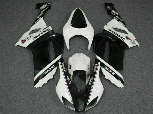 Billige Kawasaki ZX6R Motorrad Verkleidung 2007-2008 - Schwarz Weiss Elf