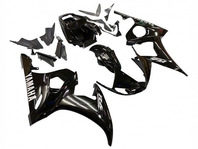 Billige Yamaha YZF R6S Motorrad Verkleidung 2006-2009 - Glanzendes Schwarz Weiss Aufkleber