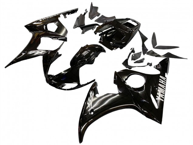 Billige Yamaha YZF R6S Motorrad Verkleidung 2006-2009 - Glanzendes Schwarz Weiss Aufkleber