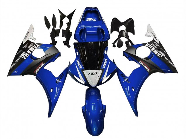 Billige Yamaha YZF R6 Motorrad Verkleidung 2003-2004 - Blau Weiss Glanzendes Schwarz Yamalube