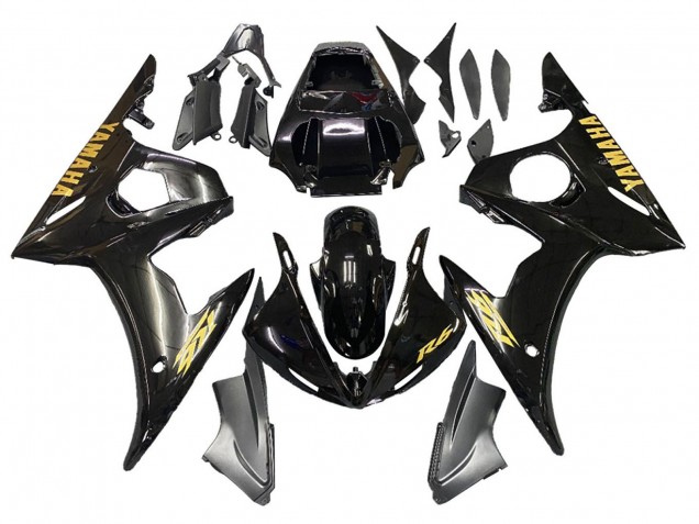 Billige Yamaha YZF R6S Motorrad Verkleidung 2006-2009 - Glanzendes Schwarz Gold Aufkleber