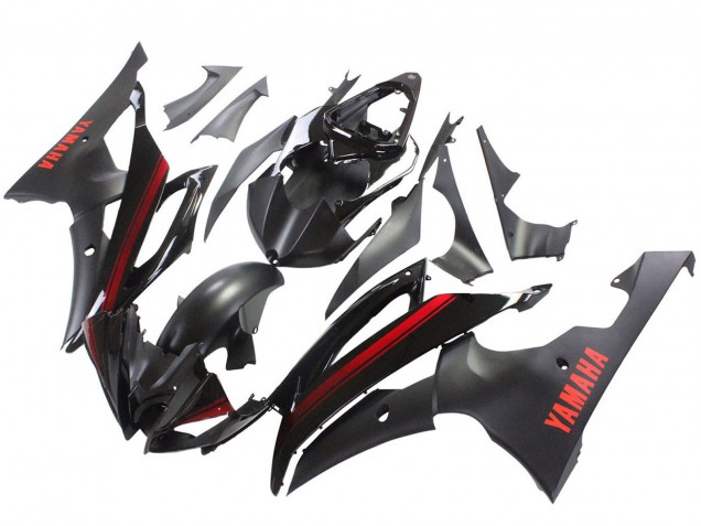 Billige Yamaha YZF 600 R6 Motorrad Verkleidung 2008-2016 - Glanzendes Schwarz Matt Schwarz Rot Streifen