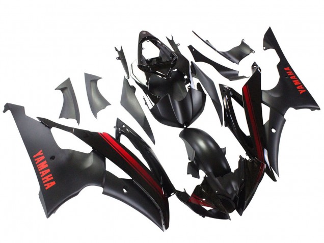 Billige Yamaha YZF 600 R6 Motorrad Verkleidung 2008-2016 - Glanzendes Schwarz Matt Schwarz Rot Streifen