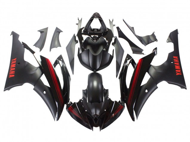 Billige Yamaha YZF 600 R6 Motorrad Verkleidung 2008-2016 - Glanzendes Schwarz Matt Schwarz Rot Streifen