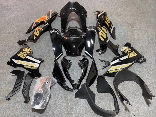 Billige Kawasaki ZX10R Motorrad Verkleidung 2021-2025 - Glanzendes Schwarz Gold Elf Schnee