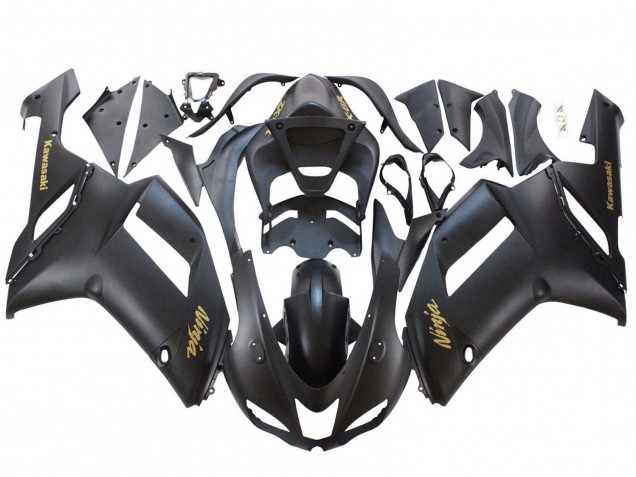 Billige Kawasaki ZX6R Motorrad Verkleidung 2007-2008 - Matt Schwarz mit Gelb Logo Ninja