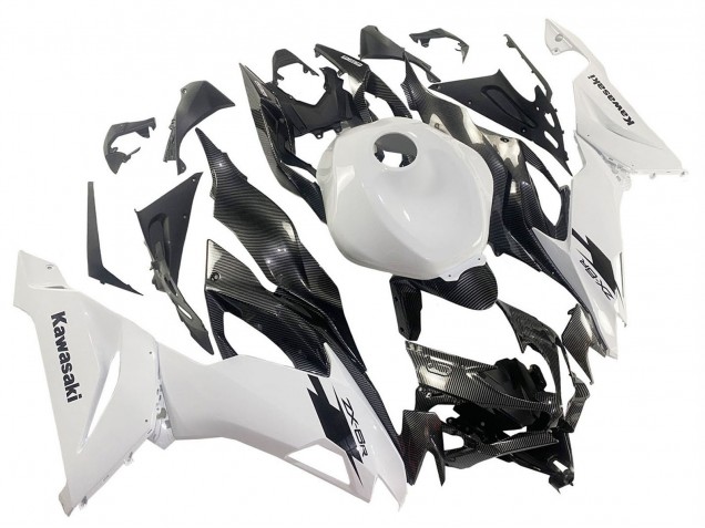 Billige Kawasaki ZX6R Motorrad Verkleidung 2019-2022 - Weiss Schwarz Carbonfaser