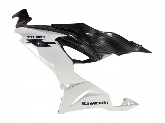 Billige Kawasaki ZX6R Motorrad Verkleidung 2019-2022 - Weiss Schwarz Carbonfaser