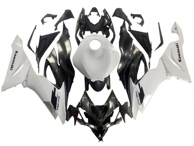 Billige Kawasaki ZX6R Motorrad Verkleidung 2019-2022 - Weiss Schwarz Carbonfaser