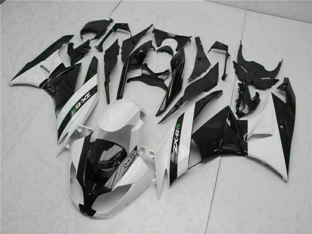 Billige Kawasaki ZX6R Motorrad Verkleidung 2009-2012 - Glanzendes Schwarz Weiss