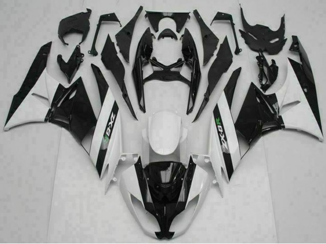 Billige Kawasaki ZX6R Motorrad Verkleidung 2009-2012 - Glanzendes Schwarz Weiss