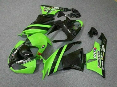 Billige Kawasaki ZX6R Motorrad Verkleidung 2009-2012 - Grun Glanzendes Schwarz Elf Touch4 Bridgestone