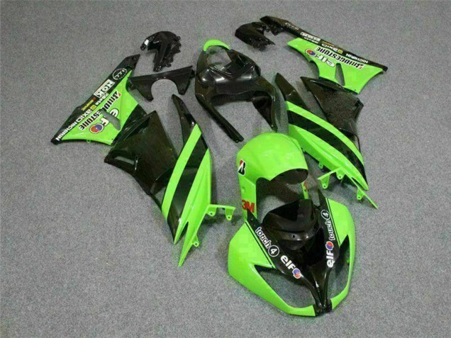Billige Kawasaki ZX6R Motorrad Verkleidung 2009-2012 - Grun Glanzendes Schwarz Elf Touch4 Bridgestone