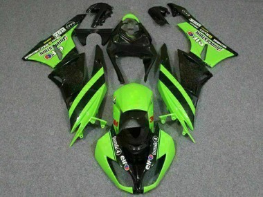 Billige Kawasaki ZX6R Motorrad Verkleidung 2009-2012 - Grun Glanzendes Schwarz Elf Touch4 Bridgestone